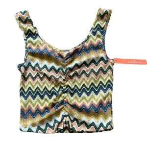 Womens rouched center crop tank top NWT retro chevron print size S small Colsie